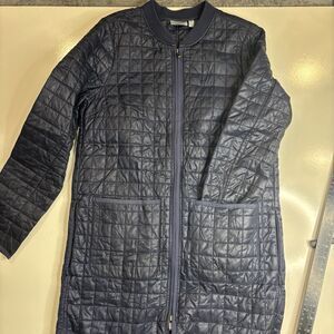 Athleta Coat Grandview PrimaLoft Shell long Jacket Navy Blue Quilted Size XS EUC